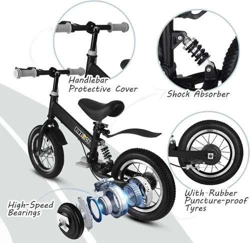 Vista 2 de Balance Bike 2 in 1,The Dual Use of a Kids Balance Bike and Kids Bike,12 14 Inches for 2-6 Years Old,with Shock Absorbers, Fenders, Pedals