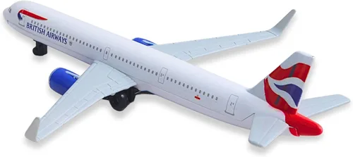Vista 6 de Avión coleccionable de metal fundido a presión Daron British Airways A321 con diseño Union Jack, avión de juguete de línea única con piezas