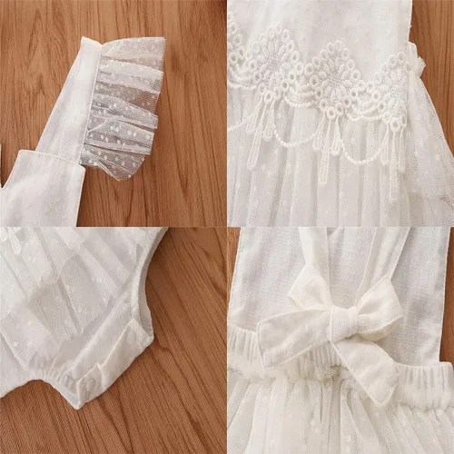 Vista 37 de IDOPIP Conjunto de ropa de 1er cumpleaños para niñas con estampado floral, estilo bohemio, con encaje, tutú y diadema de princesa