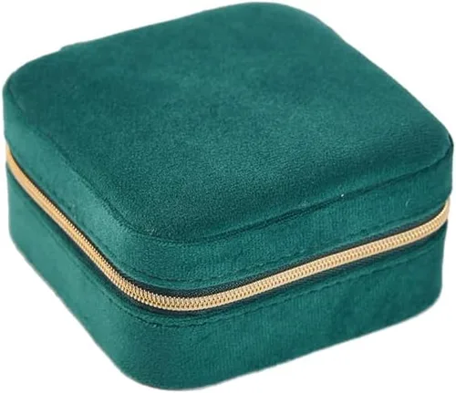 Vista 2 de EXUBERTREE Caja de almacenamiento de joyería de viaje de terciopelo de felpa, organizador de joyas de viaje para aretes y anillos, organizador