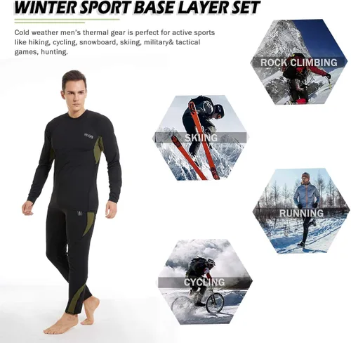 Vista 4 de Conjunto de ropa interior térmica para hombre forro polar de invierno capa base de pantalones largos secado rápido térmico para caza esquí