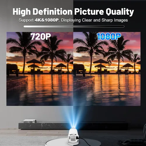 Vista 4 de FEARWIKY Mini proyector con WIFI 5G y Bluetooth, soporte 4K 1080P Proyector portátil giratorio de 180° Proyector de película de pantalla de 130