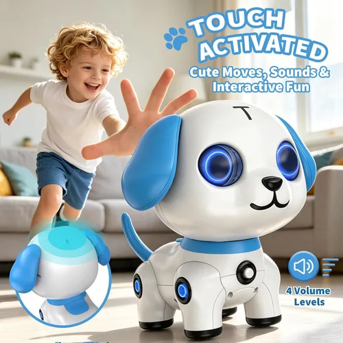 Vista 2 de Perro robot inteligente, mascota interactiva para cachorros con función de Azul
