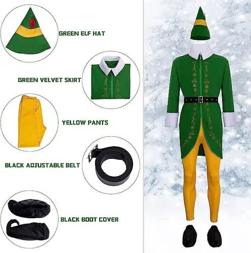 Vista 5 de Disfraz de elfo para hombre, Halloween, Navidad, cosplay, conjunto completo de disfraces