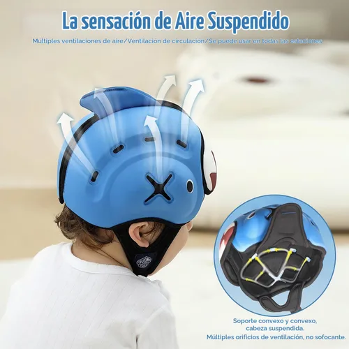 Vista 3 de Casco protector de cabeza de bebé, protector de cabeza de bebé transpirable para gatear y caminar, casco suave para bebés, anticolisión Tiburón