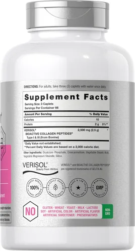 Vista 2 de Rejuvenecedor de piel Horbäach con Verisol Péptidos de colágeno bioactivos 200 cápsulas Suplemento sin OMG, sin gluten