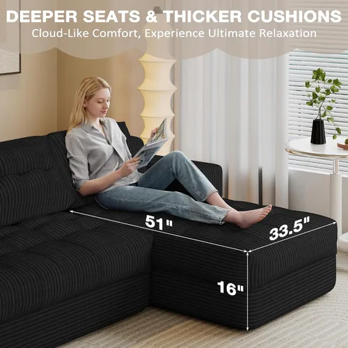 Vista 4 de Sofá deshuesado, sofá modular sin hueso con asiento profundo y diván para espacios pequeños, sofá tapizado en la nube, sofás seccionales sin hueso