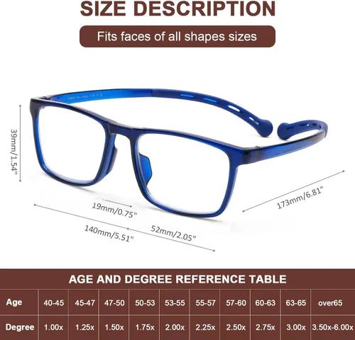 Vista 2 de AQWANO Paquete de 2 lentes de lectura colgantes para el cuello para mujeres y hombres, estilo deportivo, duraderos, flexibles, TR90, ultra ligeros