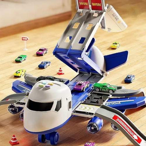 Vista 2 de Juguete de Avión Pista de Carreras para Niños, Plegable de 4 Capas Juego de Pista de Coche para Niños Pequeños, Avión de Juguete Transportador