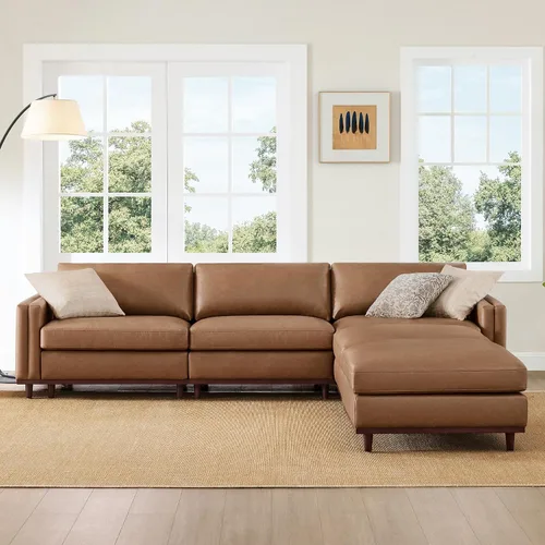 Vista 4 de CHITA 118" Sofá Modular Seccional Convertible de Lujo Super Grande en Forma de L, Sofá Moderno Relleno de Plumón Certificado FSC, Sofá de Nube