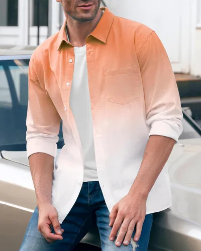 Vista 2 de Mens Gradient Linen Shirts Casual Button Down Long Sleeve Hippie Shirts