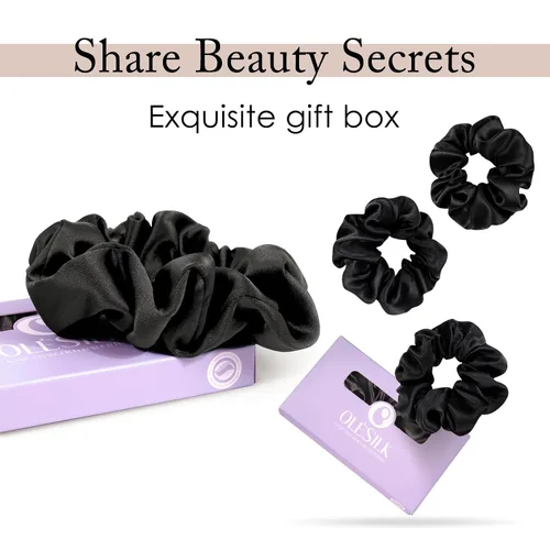 Vista 8 de OLESILK 100% Seda de Mora de Mulberry - Scrunchies para el cabello al dormir, ligas de seda para mujeres y niñas para cabello rizado y dañado, sin