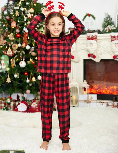 Vista 5 de Ekouaer Conjunto de pijama de Navidad familiar a juego para mujeres, hombres, niños, pijamas de manga larga, ropa de dormir para vacaciones