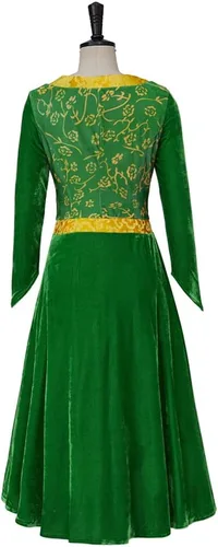 Vista 5 de Willyacos Disfraz de princesa para mujer, vestido de cosplay de terciopelo verde, traje de Halloween