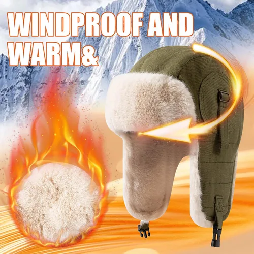 Vista 3 de CLAPE Men Winter Trapper Hat Warm Thick Trooper Hats with Ear Flaps Russian Ushanka Hat Hunting Ski Cap