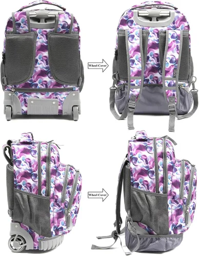 Vista 4 de Mochila con ruedas de 18 pulgadas, multicompartimento, tamaño grande, antisuciedad para niños, de Tilami, hiking