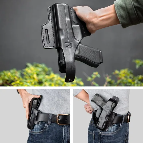 Vista 6 de OWB Leather Holster for Glock 17 19 19X 22 23 45, Taurus G2C/G3C, Sig P320 Compact, Colt 1911 5’’ No Rail – Full Grain Leather, Thumb Break