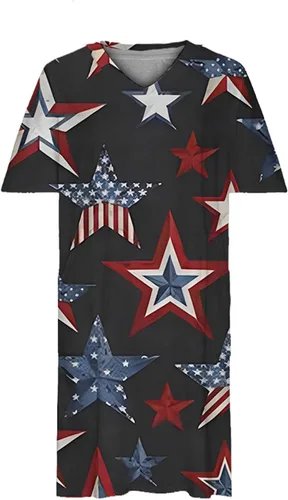 Vista 4 de Hvyesh Vestidos de manga corta para mujer, tallas grandes, con cuello en V, degradado, a la moda, verano, vacaciones, verano, verano, verano