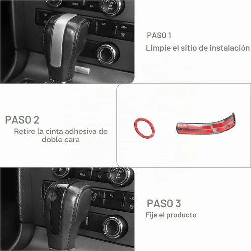 Vista 5 de Para Mustang Gear Shift Knob Trim Cover Compatible con Ford Mustang 2013 2014 Fibra de Carbono Interior Accesorios 2 unids