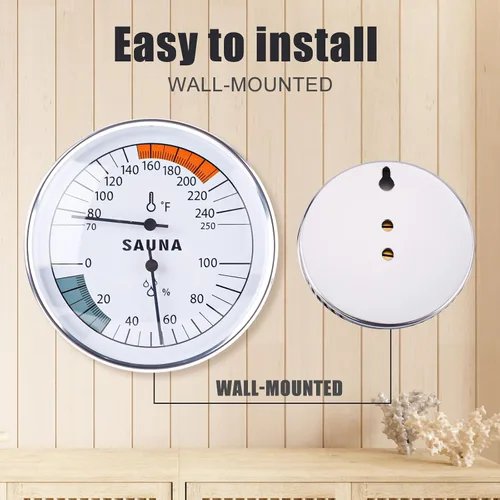 Vista 5 de BOXOB Termómetro de sauna, termómetro de sauna 2 en 1 Fahrenheit e higrómetro, medidor de temperatura de sauna colgante para sala de sauna, monitor