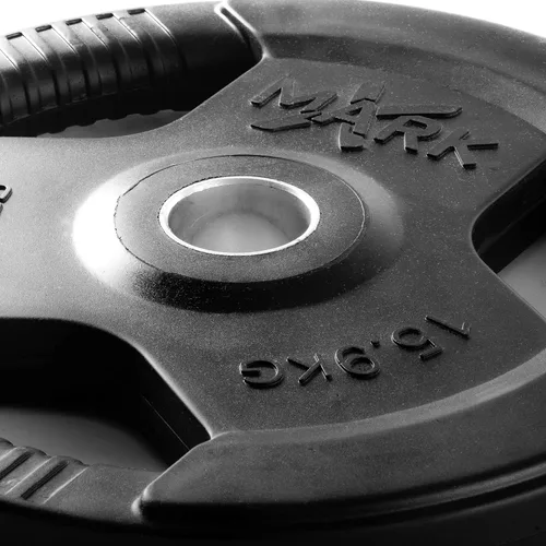 Vista 4 de XMARK TRI-GRIP - Par o juego de discos de peso olímpicos, pesas de ejercicio con revestimiento de goma para barra olímpica, juego de pesas de 01)