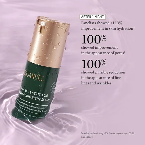 Vista 4 de Biossance Squalane + suero de noche rejuvenecedor con ácido láctico, 10% vegano, suero facial de ácido láctico para textura de la piel y líneas