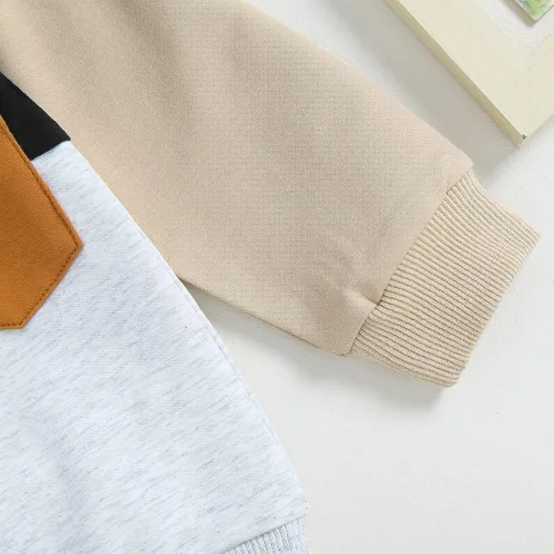 Vista 5 de Conjunto de ropa de invierno de 2 piezas con capucha de manga larga para bebé, pantalones casuales de retazos