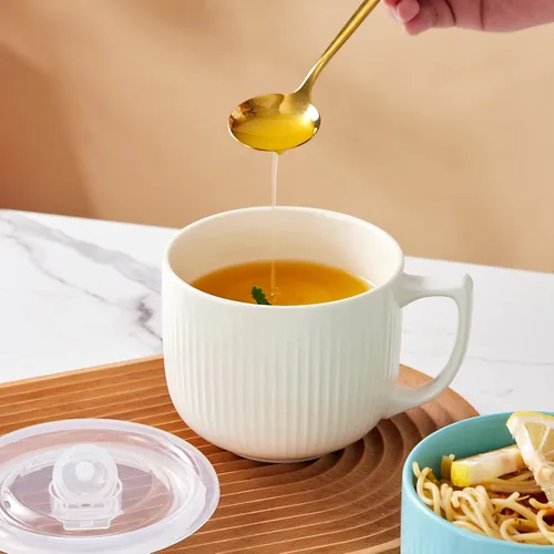 Vista 2 de Tazón de sopa de cerámica con asa y tapa, tazón grande de 32 onzas para Blanco 32
