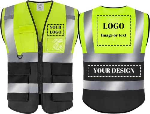 Vista 22 de BeautyWill Chaleco de seguridad con logotipo personalizado, Hi Vis Clase 2, chaleco reflectante de construcción unisex con 5 bolsillos