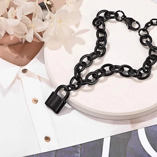 Vista 8 de FOCALOOK Pulseras de cadena de eslabones para mujer pulseras personalizables chapadas en oro de 18 quilates pulsera con dije de bloqueo de cadena