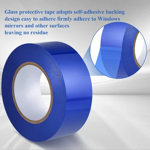 Vista 3 de Frienda 2 rollos de cinta transparente extraíble para arañazos, cinta azul para ventana, superficie azul, suministros de ventana autoadhesiva