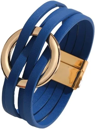 Vista 5 de Fuqimanman2020 Brazalete de cuero con encanto circular en forma de círculo, brazaletes de cuero envolventes hechos a mano, brazaletes de pulsera