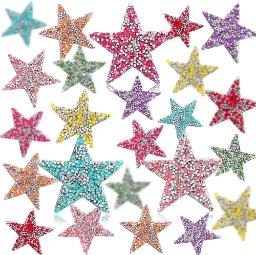 Vista 23 de Syhood 24 parches de estrellas para hierro, 1.57/2.36/3.15 pulgadas, color Plateado