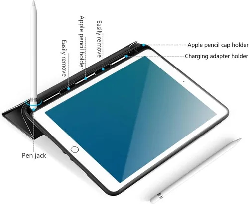 Vista 4 de Aoub Funda para iPad de 9ª/8ª/7ª generación de 10.2 pulgadas, apagado automático/activación delgada, ligera, triple soporte, funda trasera de TPU
