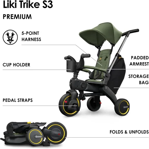 Vista 3 de Doona Liki Trike S3, Desert Green - Triciclo compacto 5 en 1 plegable, apto para niños de 10 a 36 meses Verde desierto