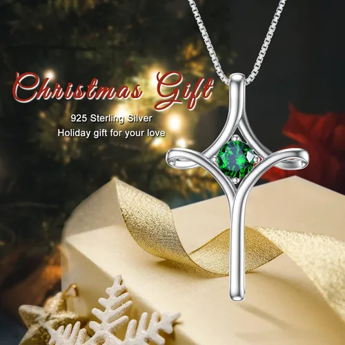 Vista 3 de TOUPOP Collar de cruz para mujer, plata de ley 925, collar de cruz de piedra natal, joyería de fe fina, regalo de cumpleaños, aniversario, Navidad