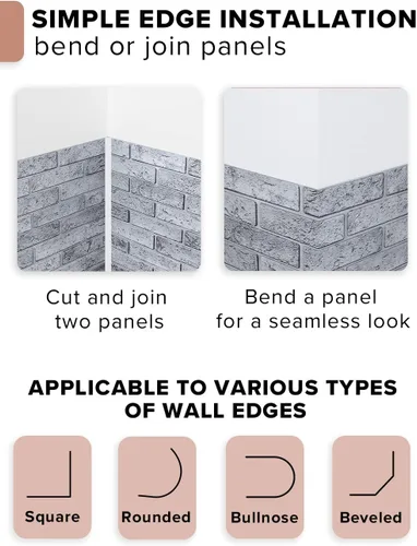 Vista 7 de Panel de pared 3D, ladrillo sintético fundido de PVC, 50 pies cuadrados para cobertura interior de pared completa, diseño resistente al calor