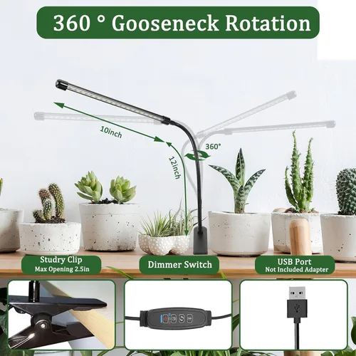 Vista 6 de Luces de Cultivo para Plantas de Interior 20 LED, Luces de Cultivo de Plantas de Interior de Espectro Completo Auto Encendido Apagado
