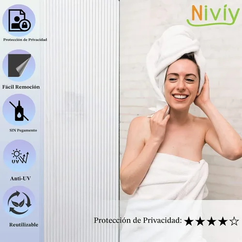 Vista 2 de Película de privacidad para ventana, diseño de rayas, no adhesiva, esmerilada, adherencia estática, esmerilada, para ventana, bloqueador solar Rayas