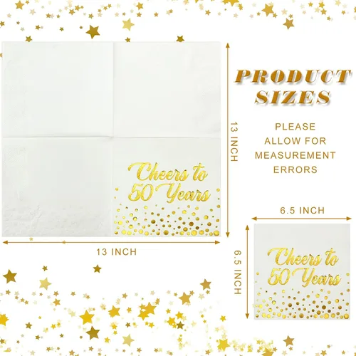 Vista 4 de Qilery 100 servilletas de papel de aluminio dorado para decoración de cumpleaños, aniversario y cumpleaños, servilletas de cóctel plegadas de 6.5 x