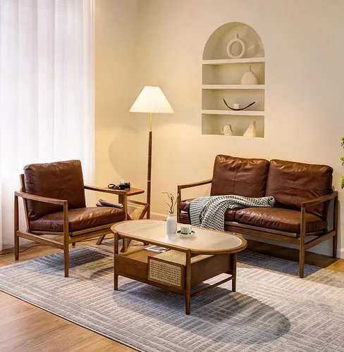 Vista 2 de Sofá de esponja de alta elasticidad Sofá moderno simple perezoso sofá retro hotel de madera maciza diseño de sofá individual silla de ocio Silla