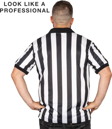 Vista 5 de Crown Sporting Goods Men's Official Black & White Stripe Referee/Umpire Jersey – Pro-Style Ref Uniform, Great for Basketball, Football, & Soccer