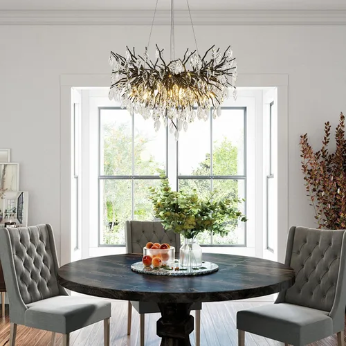 Vista 20 de Candelabro de cristal para comedor, lámpara moderna de 24 pulgadas para sala de estar, candelabros de rama de árbol dorado con 8 luces, lámpara