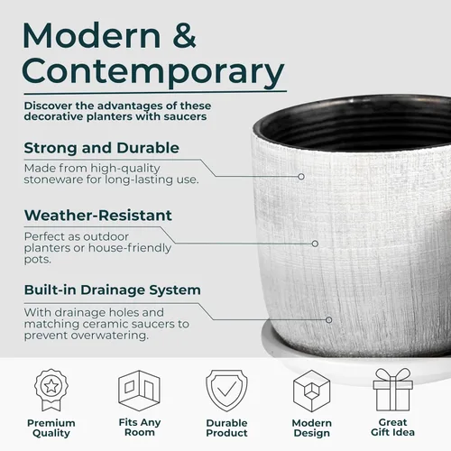 Vista 5 de Macetas de cerámica texturizada con platillo para decoración del hogar, macetas modernas y macetas para plantas de jardín, macetas elegantes