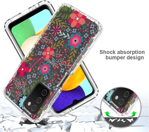 Vista 7 de Funda para Galaxy A03S / SamsungA03S SM-A037U con protector de pantalla de vidrio templado, cuerpo completo transparente floral TPU delgado funda