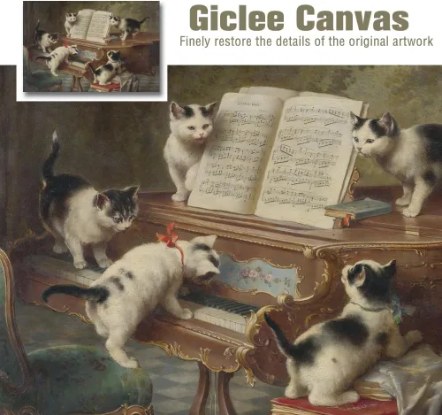 Vista 3 de Lienzo decorativo para pared, diseño de gatos divertidos, impresión de animales de granja, pintura de recital de gatitos, obra de arte enmarcada