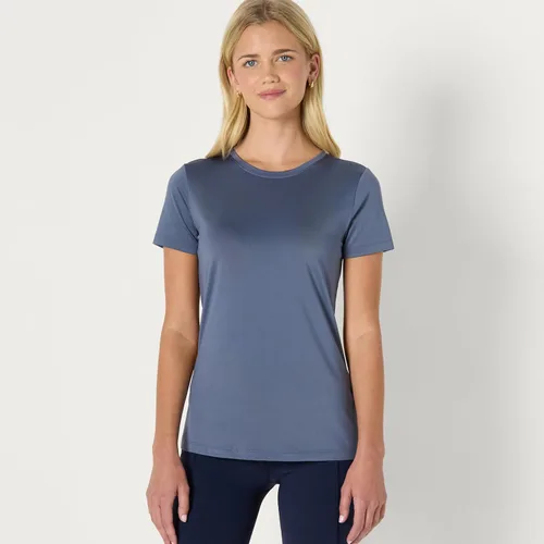 Vista 128 de Amazon Essentials Camiseta de manga corta con cuello redondo para mujer, de secado rápido, para entrenamiento, gimnasio, paquete múltiple
