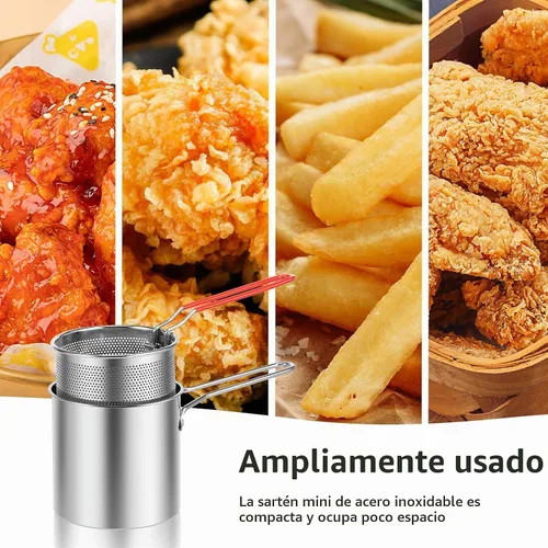 Vista 7 de Mini olla de acero inoxidable con asa y cesta coladora, mini freidoras de aceite para freidora, freidoras de grado alimenticio con tapa, olla