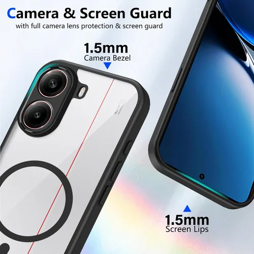 Vista 340 de Funda magnética transparente compatible con Xiaomi 17T, color negro 2 en 1 PC + TPU cubierta de teléfono a prueba de golpes, carcasa protectora