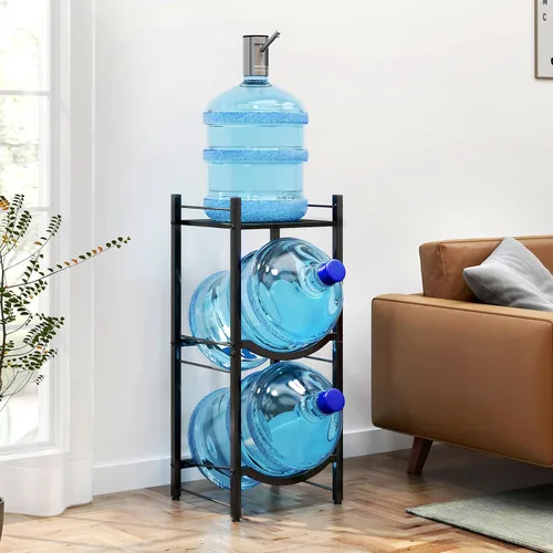 Vista 9 de TC-HOMENY Soporte para jarra de agua de 5 galones, estante de 3 niveles para dispensador, soporte organizador para hogar y oficina (negro)
